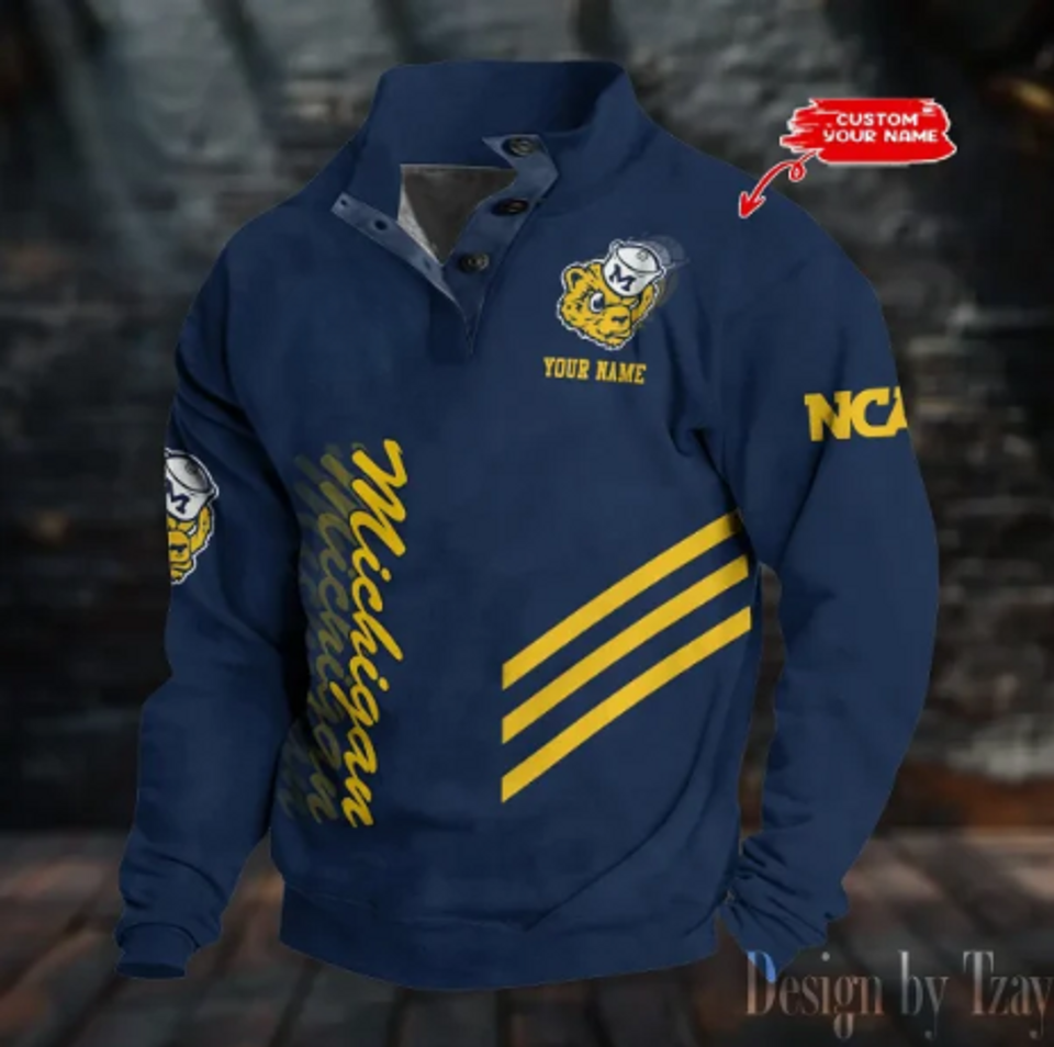 Personalized Michigan Wolverines Stand Collar Sweatshirt, Basketball Fan Gift