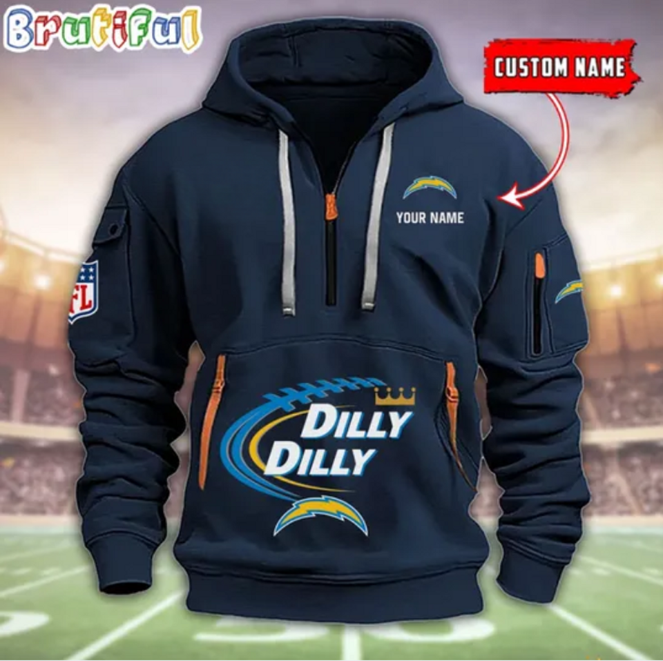 Personalize LA Chargers  Football Dilly Dilly Quarter Zip Hoodie