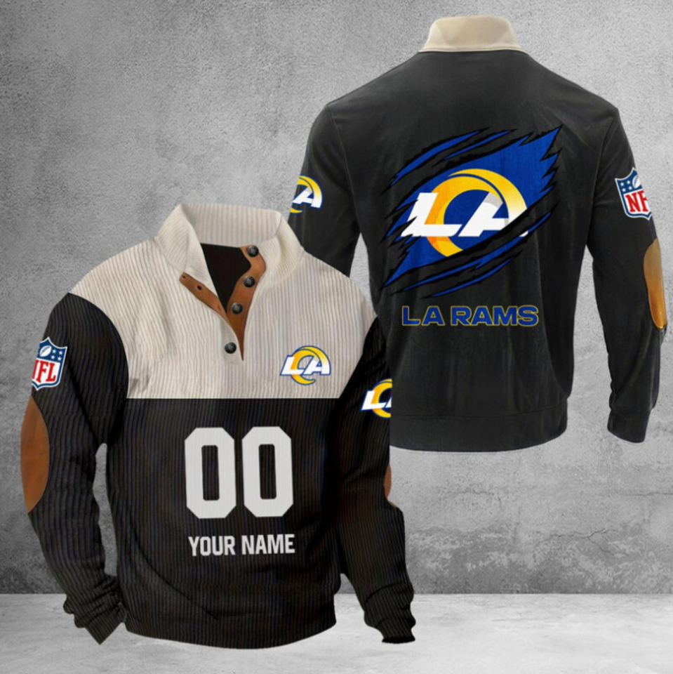 Customize Name And Number Los Angeles Football Corduroy Stand Collar Sweatshirts