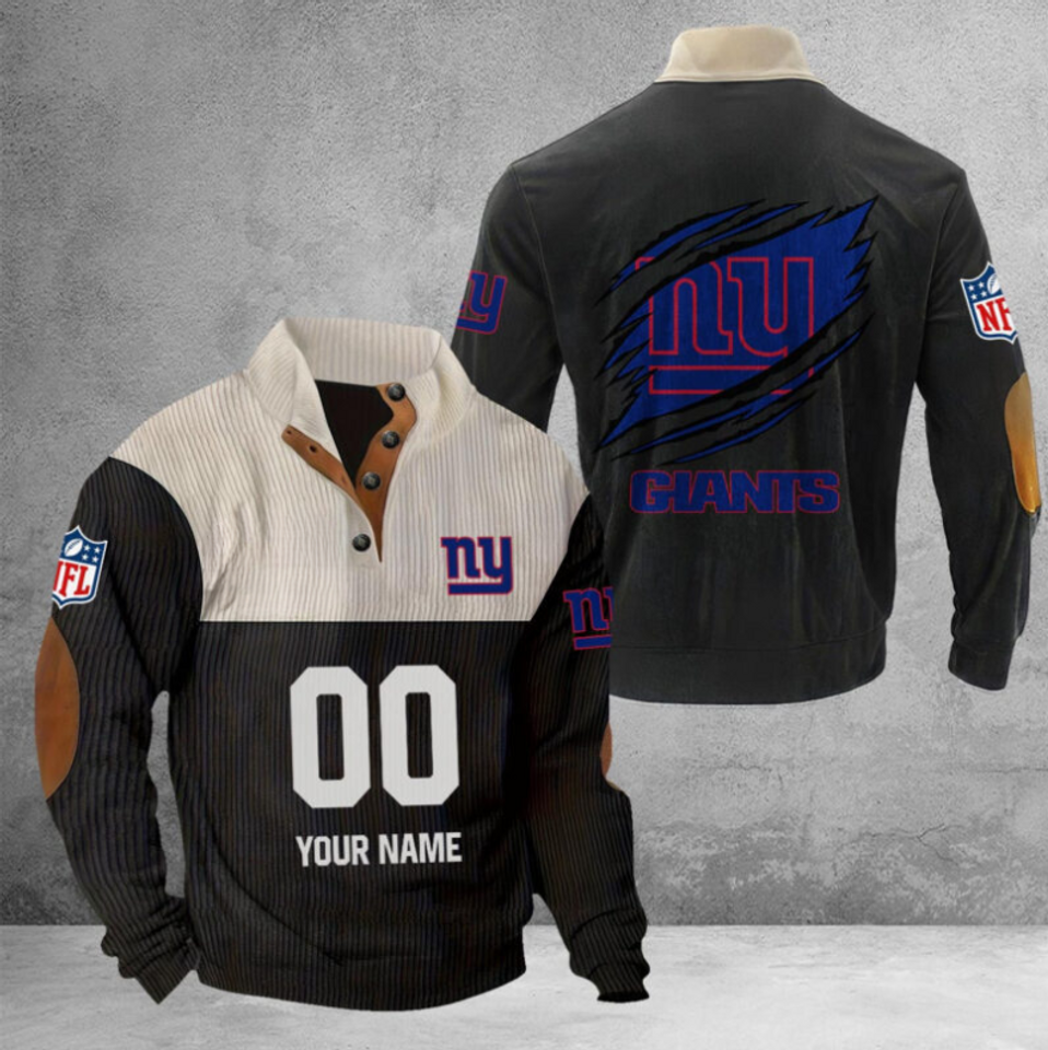 Customize Name And Number New York Football Corduroy Stand Collar Sweatshirts
