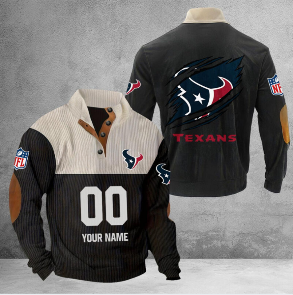 Customize Name And Number Houston Football Corduroy Stand Collar Sweatshirts