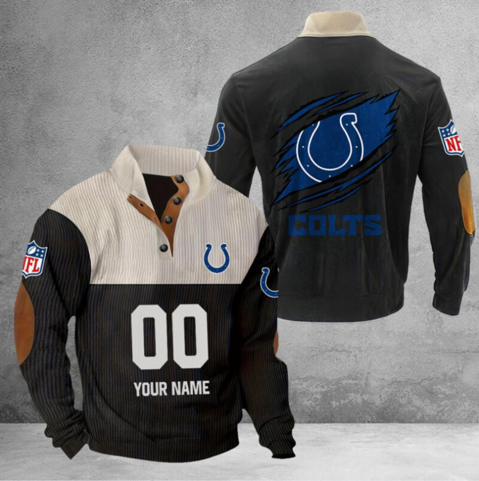 Customize Name And Number Indianapolis Football Corduroy Stand Collar Sweatshirts