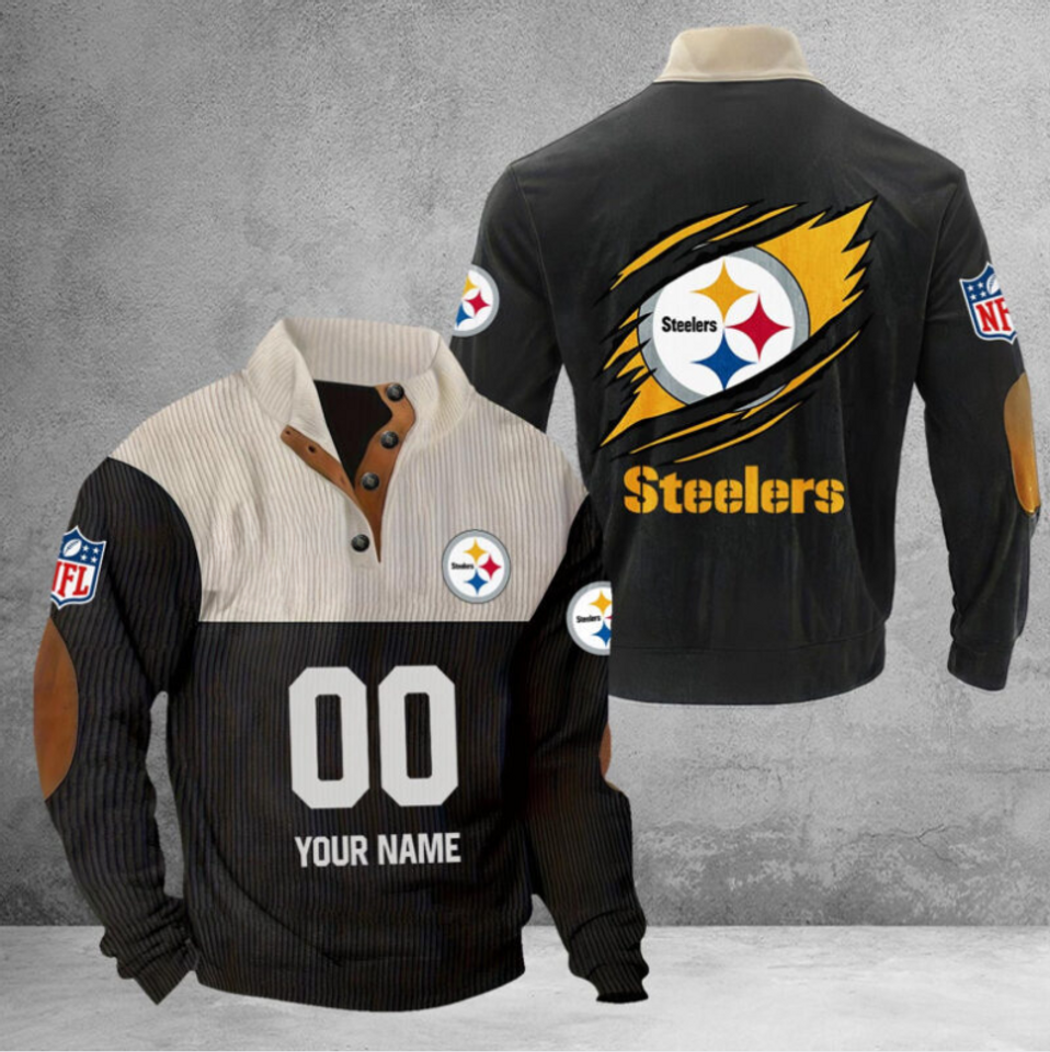Customize Name And Number Pittsburgh Football Corduroy Stand Collar Sweatshirts