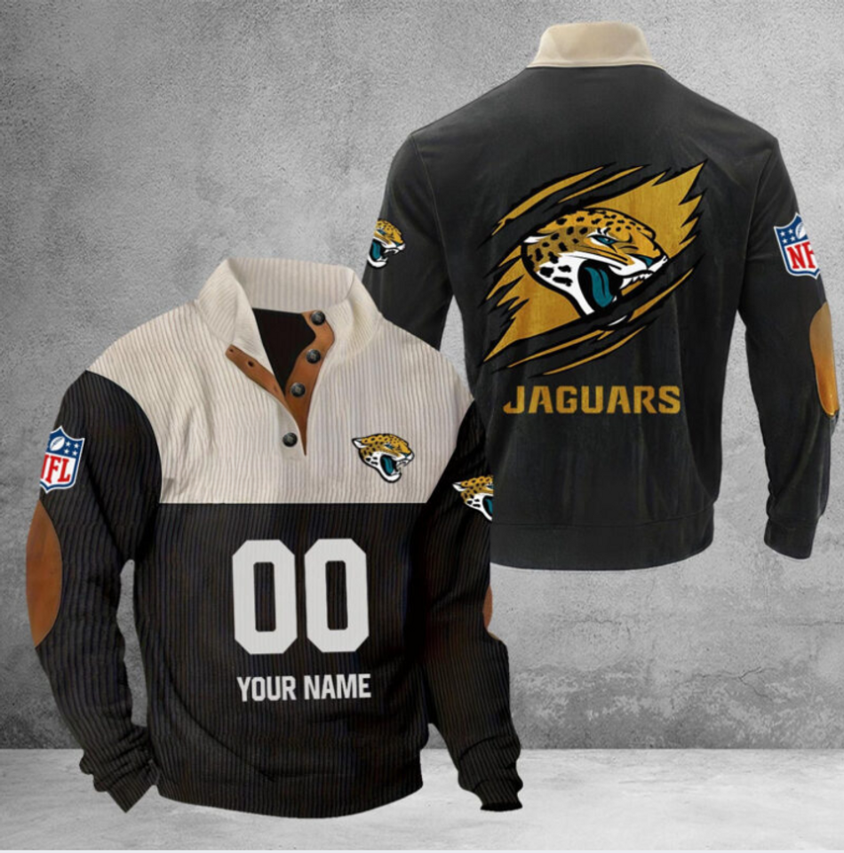 Customize Name And Number Jacksonville Football Corduroy Stand Collar Sweatshirts