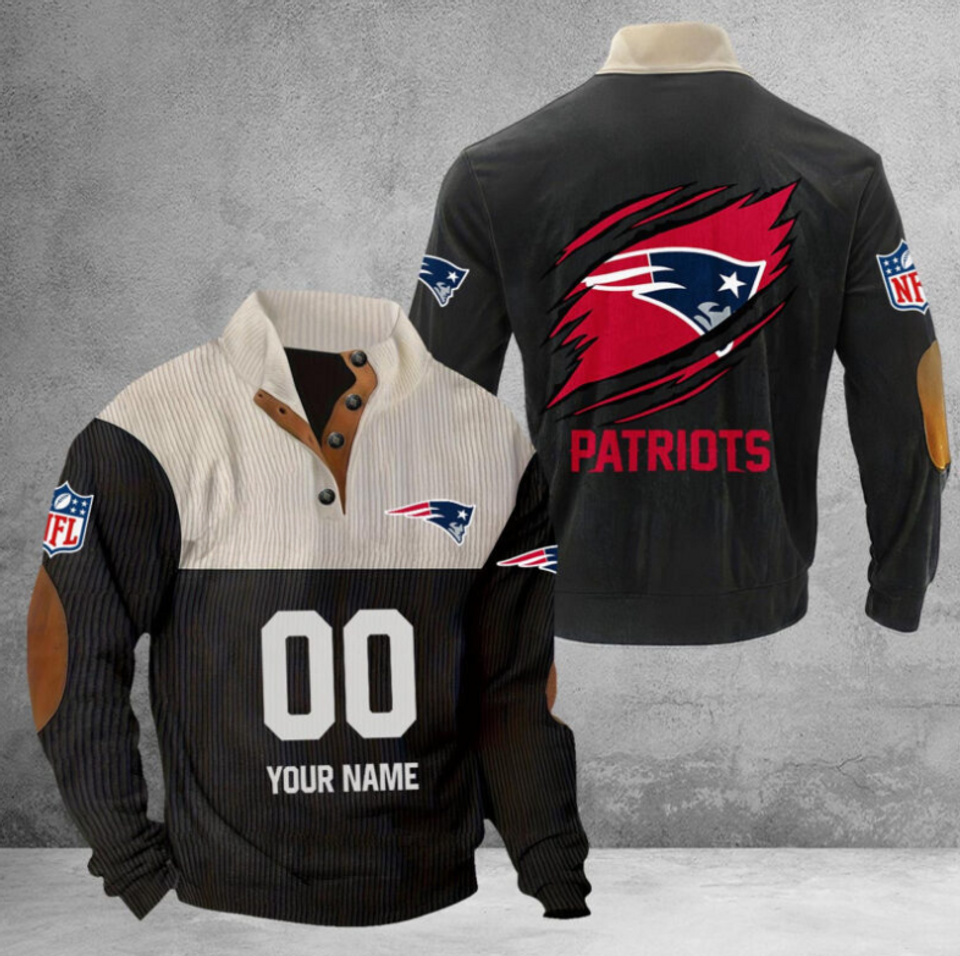 Customize Name And Number NE Football Corduroy Stand Collar Sweatshirts