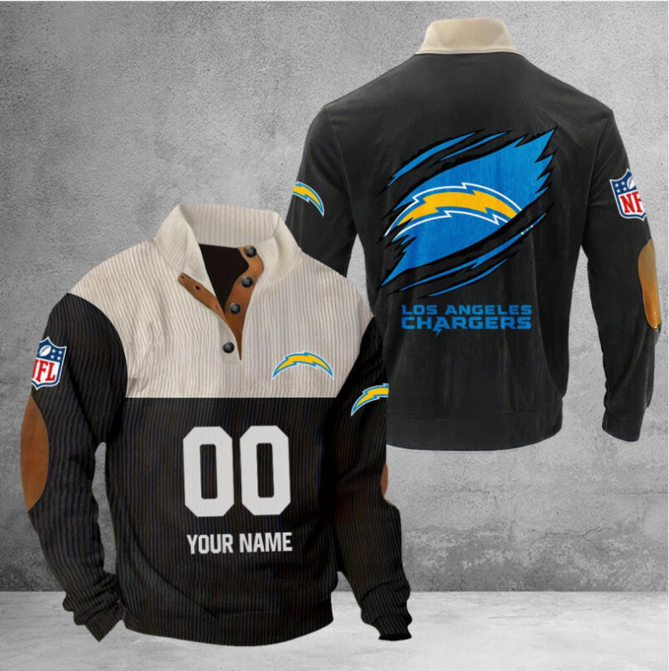 Customize Name And Number LA Chargers Football Corduroy Stand Collar Sweatshirts