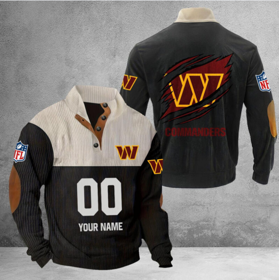 Customize Name And Number Washington Football Corduroy Stand Collar Sweatshirts