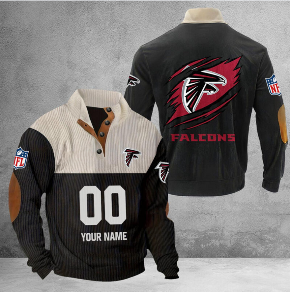 Customize Name And Number Atlanta Football Corduroy Stand Collar Sweatshirts