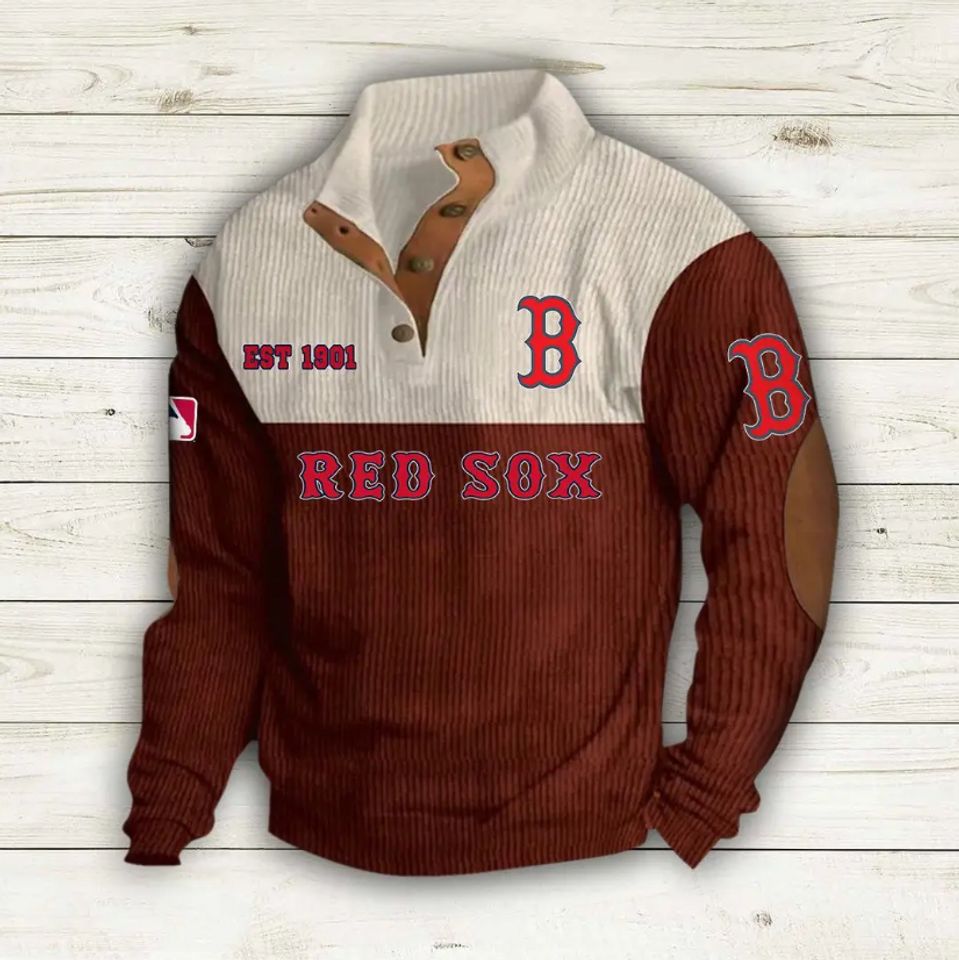 Boston Red Sox Baseball Corduroy Stand Collar Sweatshirts
