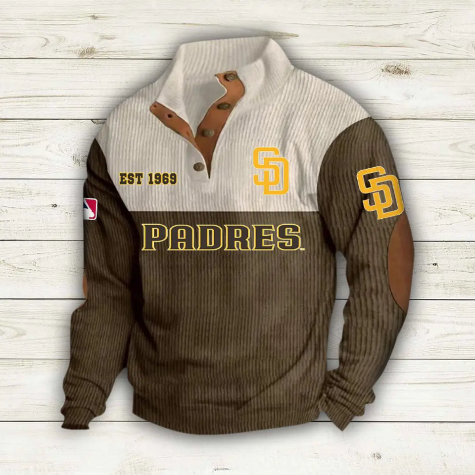 San Diego Padres Baseball Corduroy Stand Collar Sweatshirts