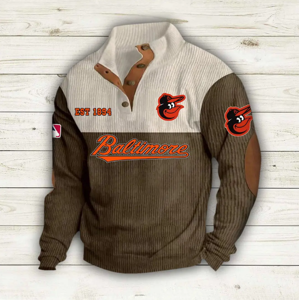 Baltimore Orioles Baseball Corduroy Stand Collar Sweatshirts
