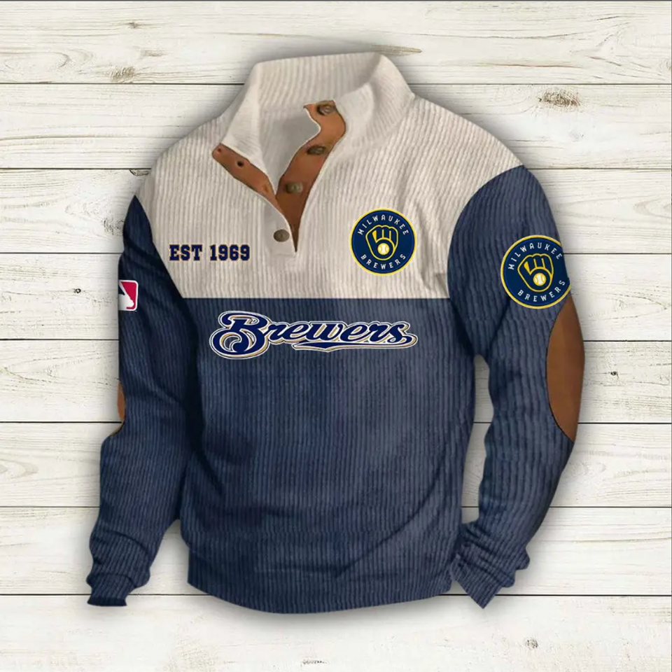 Milwaukee Brewers Baseball Corduroy Stand Collar Sweatshirts