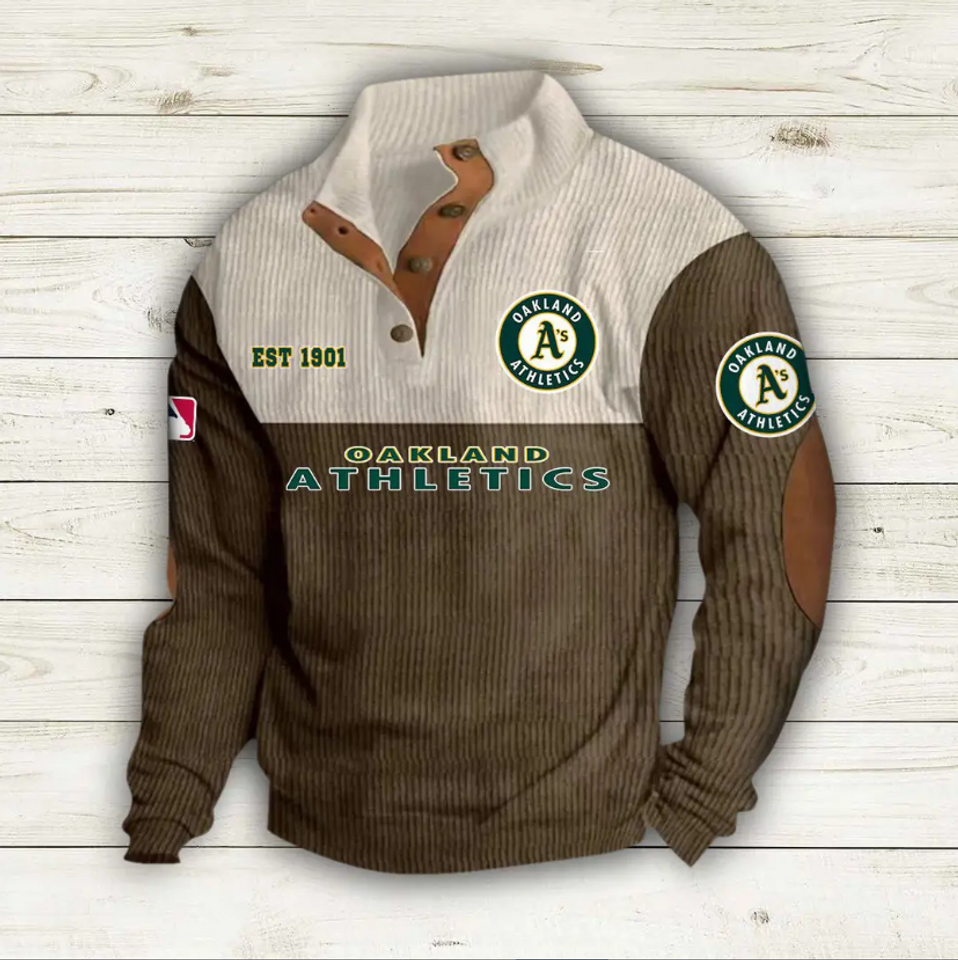 Athletics Baseball Corduroy Stand Collar Sweatshirts