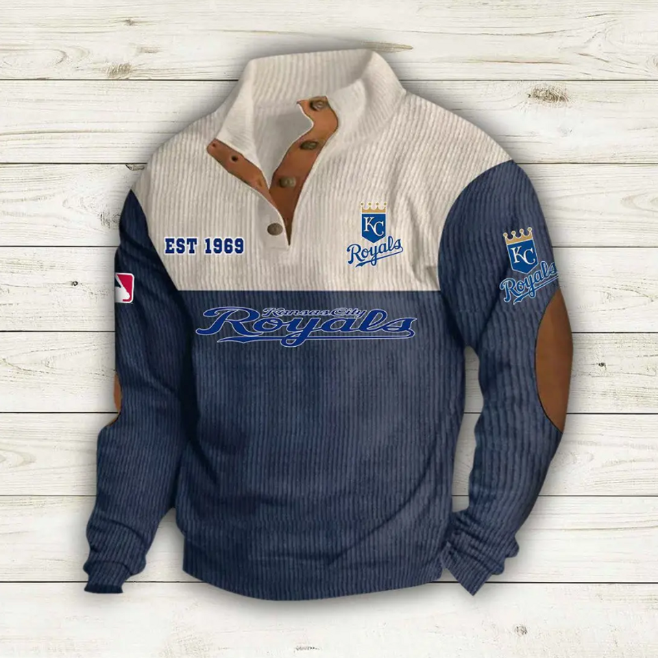 KC Royals Baseball Corduroy Stand Collar Sweatshirts