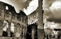 Sepia View Of The Coliseum In Rome Italy On A Cloudy Day Print