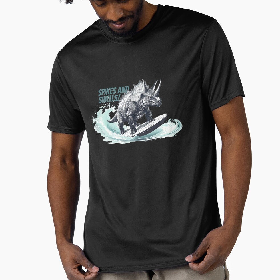 Dinosaur Surfing Funny T-shirt by SOVA-PR