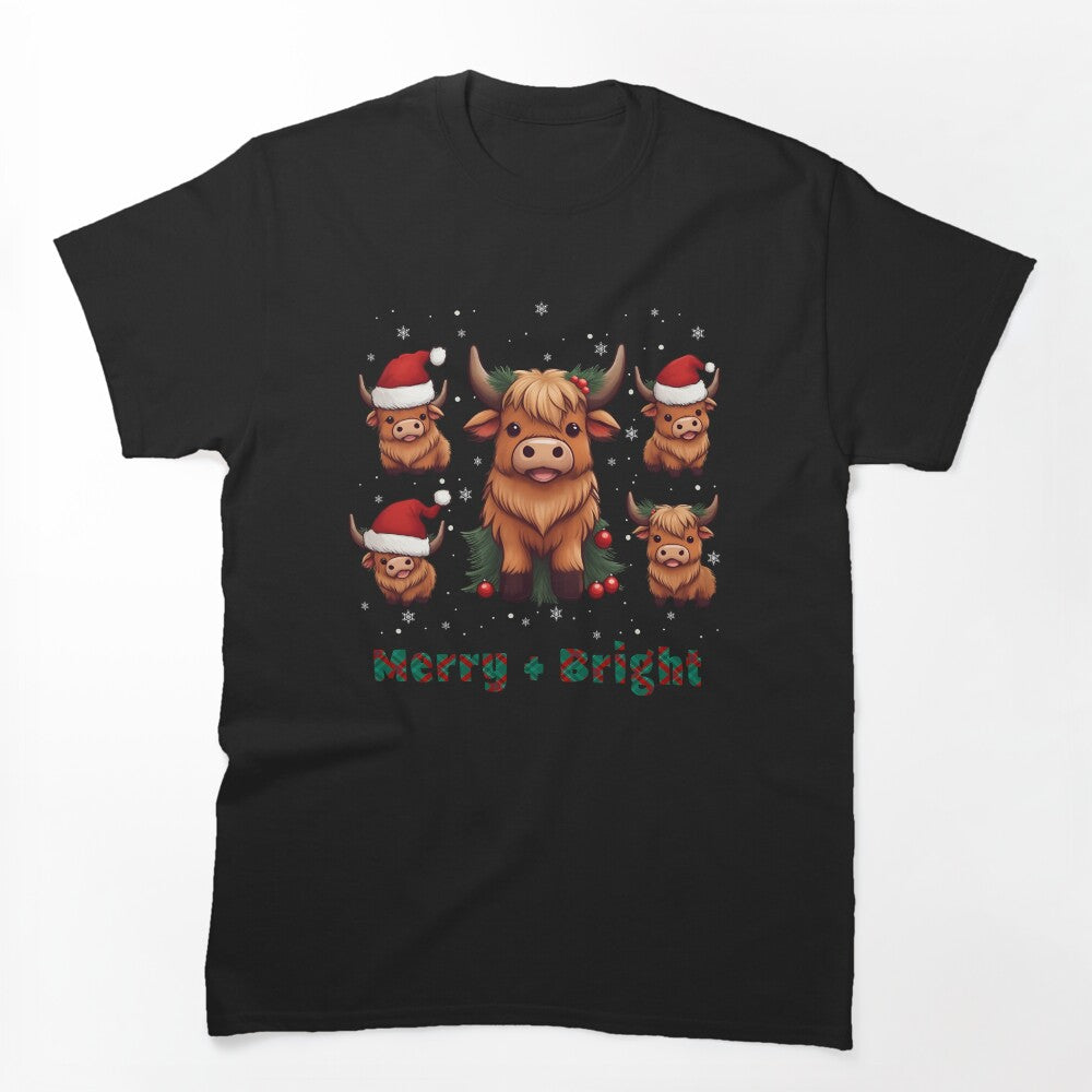 Cute Highland Cow Christmas Merry and Bright, Scottish, Cow Xmas Farmer, Christmas sweater with cute Highland Cow by Collagedream