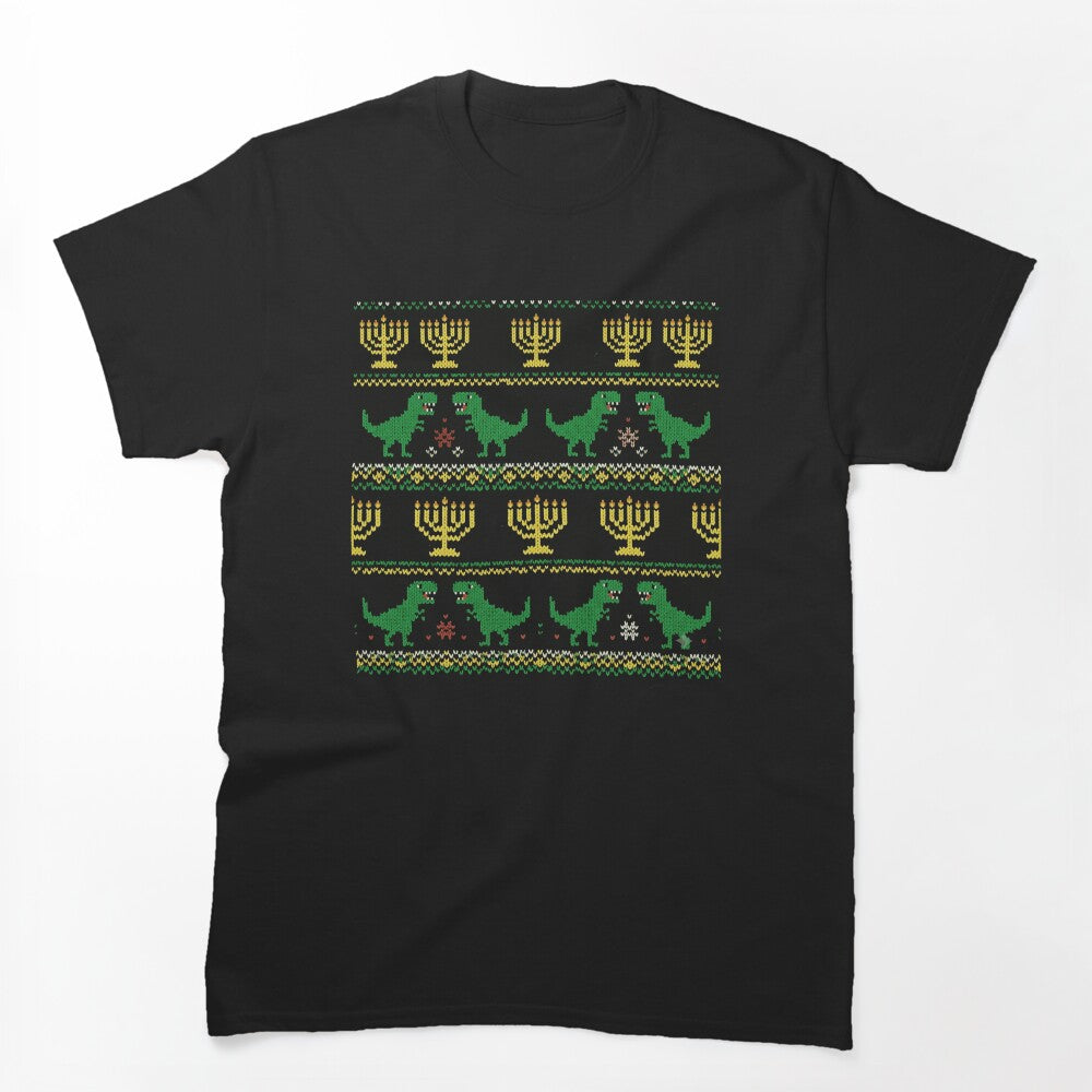 green dinosaur hanukkah ugly sweater Classic T-Shirt by Design-phuket