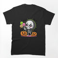 Cute Chibi Skeleton in Hoodie with Candy Lollipops | Kawaii Halloween Pumpkin & Bat Art by ColorSplash123
