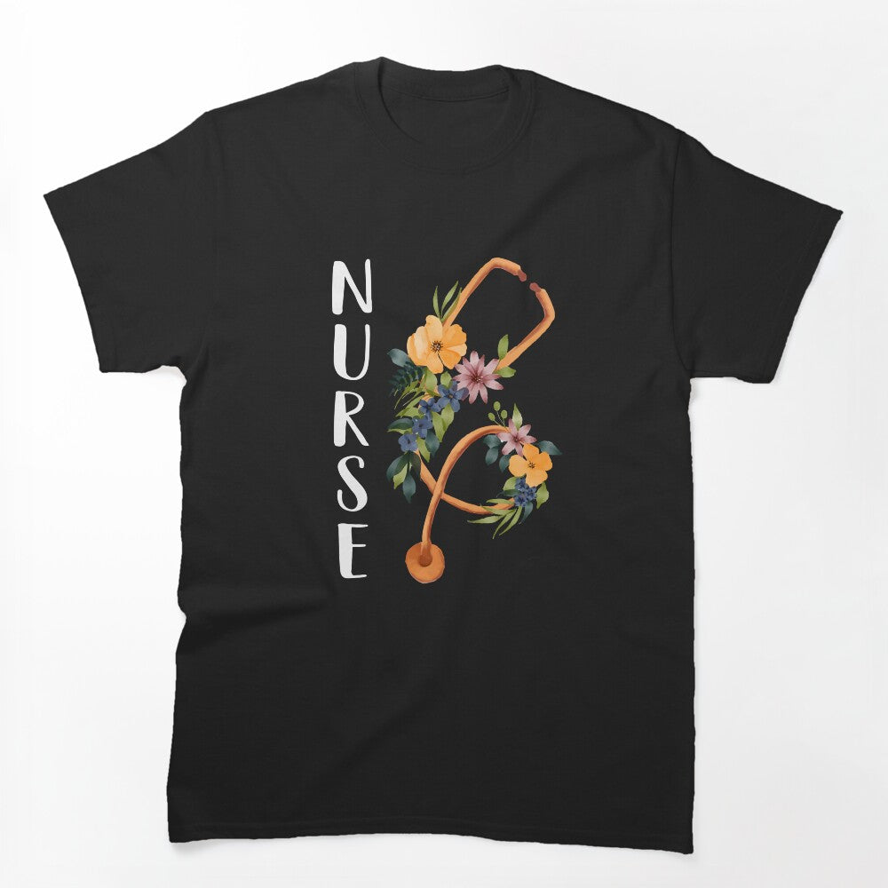 Floral Stethoscope - Funny Nursing Tshirt by SunsetGloww