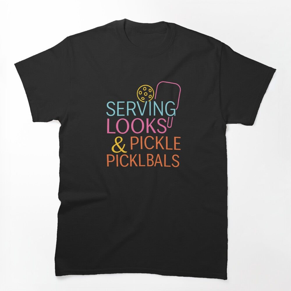 Serving Looks & Pickleballs T-Shirt – Neon Aesthetic Design for Trendy Pickleball Players by BeeClassyDesign