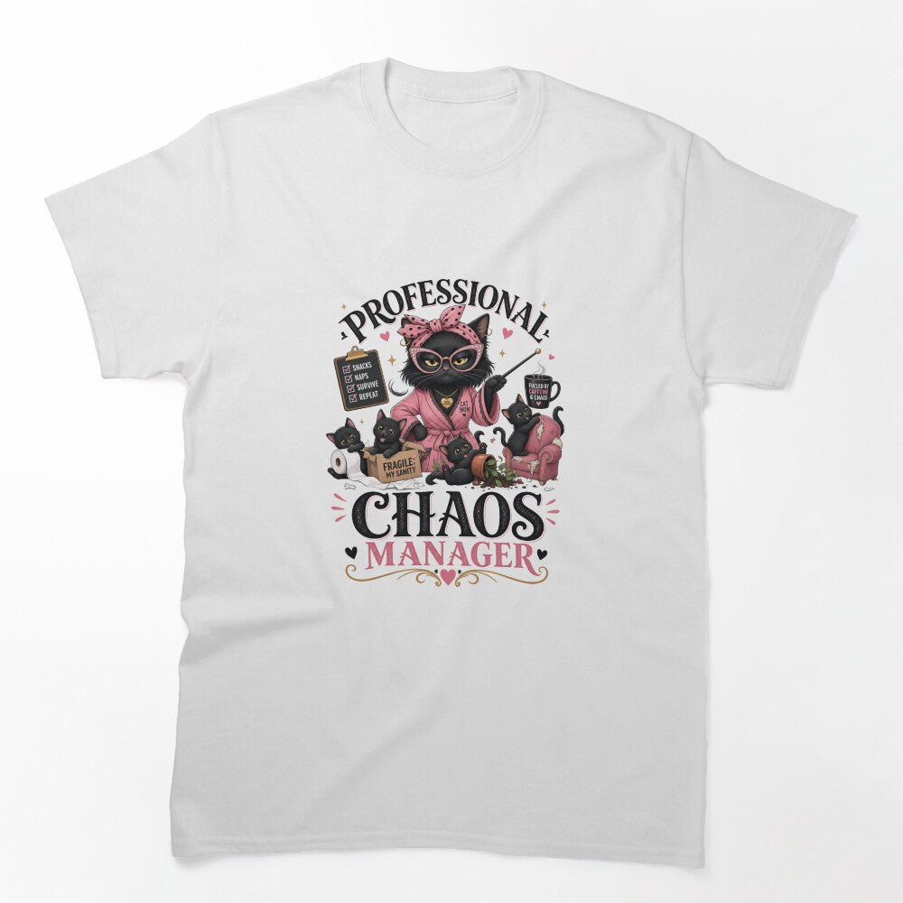 Professional Chaos Manager Black Cat Mom Funny Kawaii T-Shirt by Ashley critters