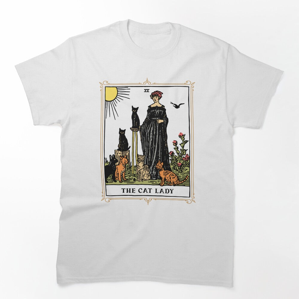 The Cat Lady Tarot Card, Vintage Gothic Cat Women Cat Mom T-Shirt by Wear the Art