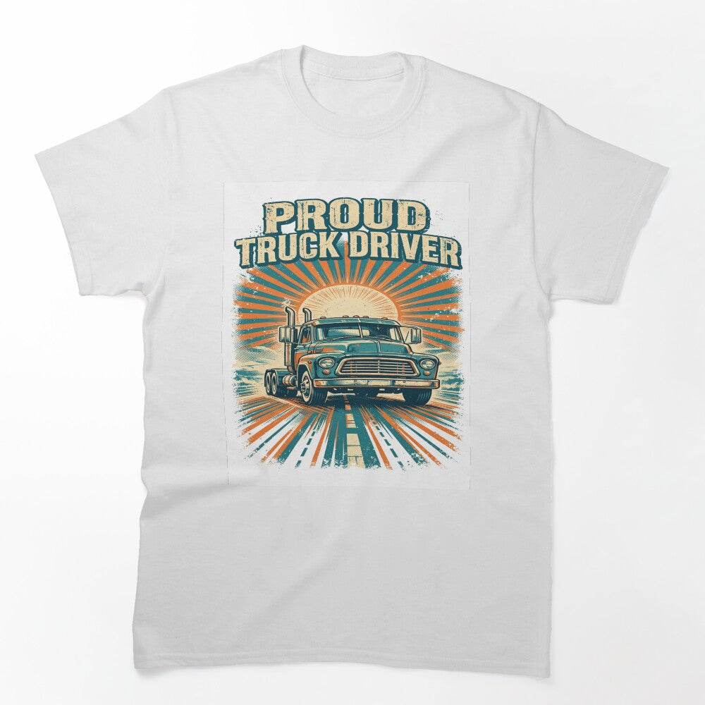 Proud Truck Driver Vintage Semi Truck Sunset T-Shirt by EverydayBadge