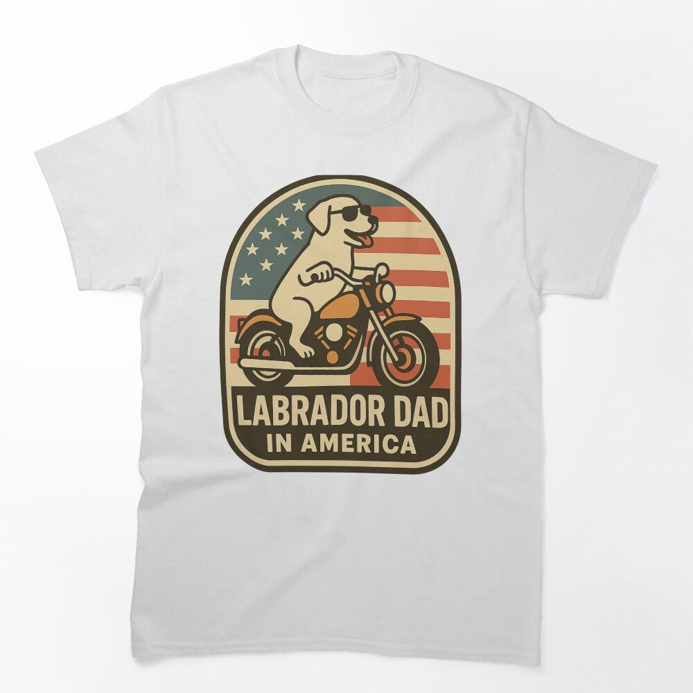 Patriotic Labrador Biker Dad Shirt – American Flag Lab Dad USA Motorcycle Gift by PawPrintCustom