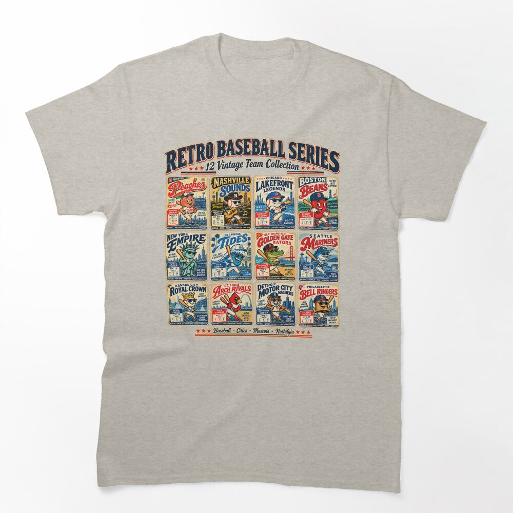 Retro Baseball Series 12 Team Collection Shirt, Vintage Baseball Cities Mascots Tee, Old School Sports Poster Graphic by GhostDawgs