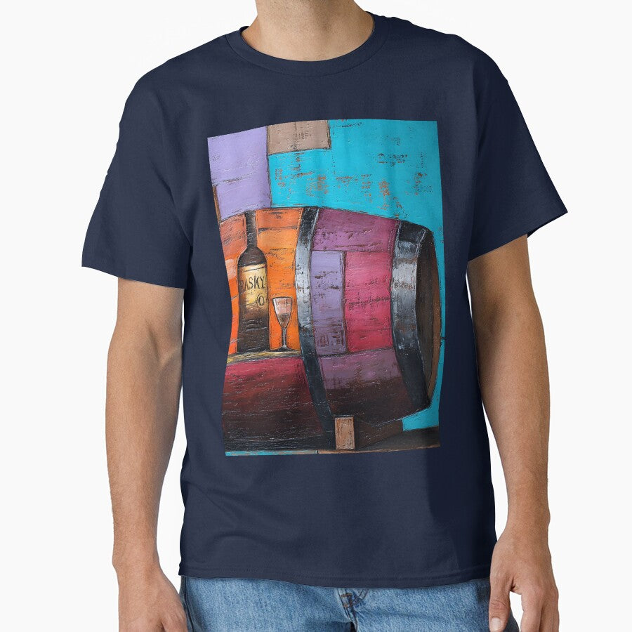 Vibrant Wine Barrel - Geometric Composition with Bold Blocks of Red, Blue, Purple, and Yellow by OlfactoART Studio