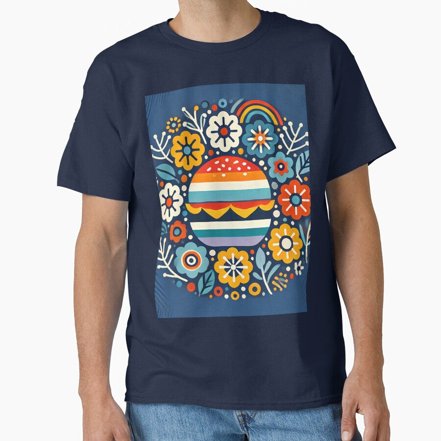 Scandinavian Folk Art Vibrant Burger and Folk Flowers by heidiannemorris © by FOLK ART FUSION by heidiannemorris