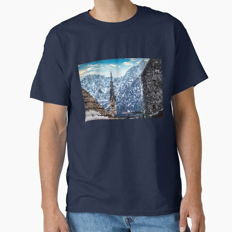 Pixelated Mountainous Winter Church Scene by Potato Quality Prints