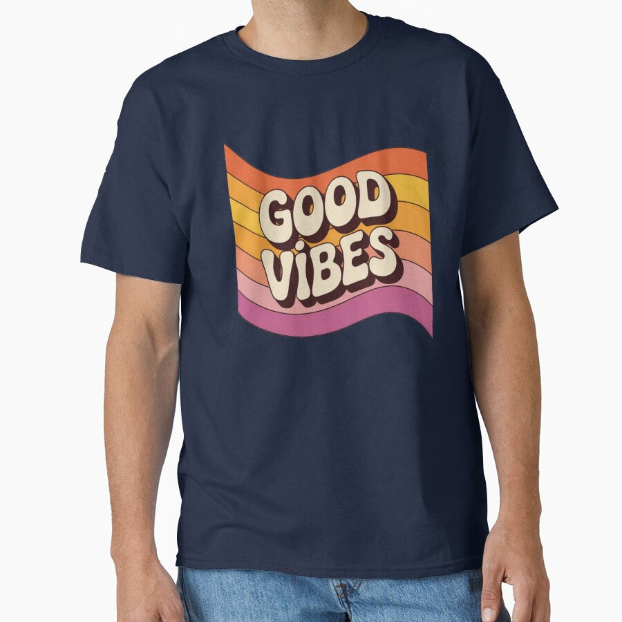 Good Vibes – Retro 70s Vintage Aesthetic Typography Design classic t-shirts by CuteOasis