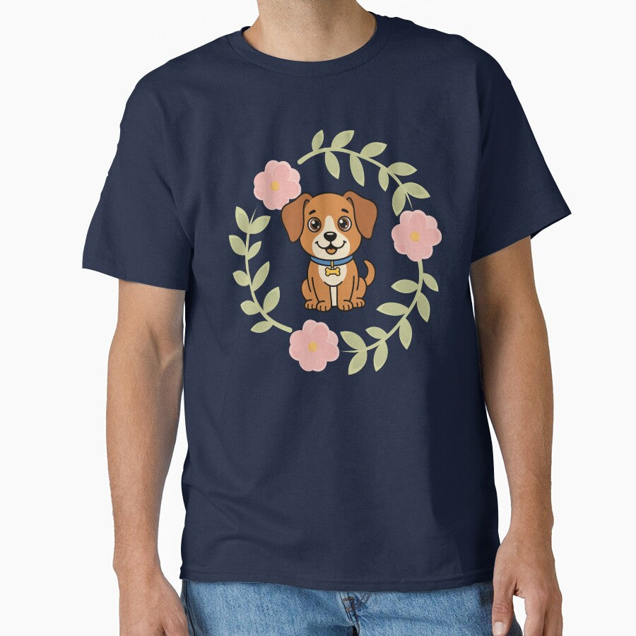 A cute and loyal dog surrounded by a wreath of flowers by LOVEARTDESIGN
