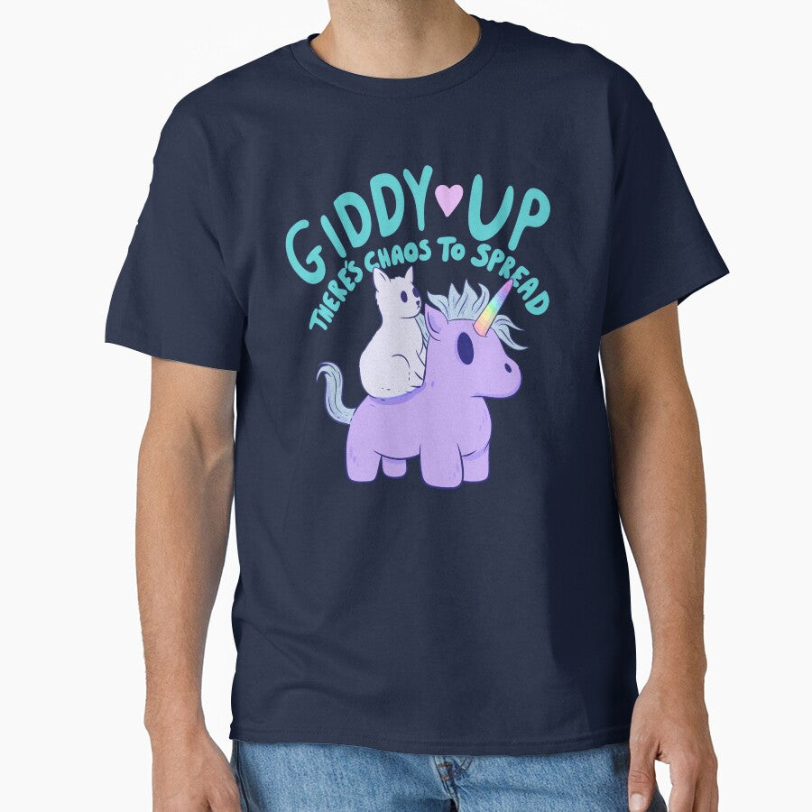 Cute Cat Riding Unicorn - Giddy Up, There’s Chaos to Spread-blue by Jess.a.creates