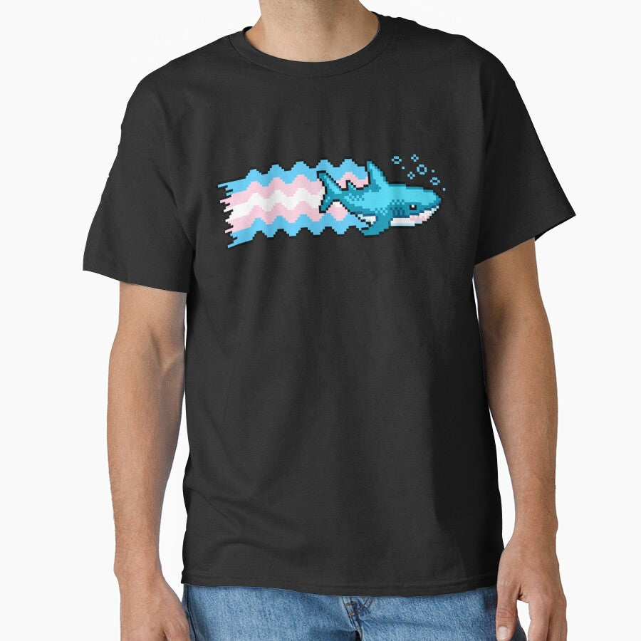 Trans Pride Shark With Transgender Flag Pixel Art by HeatherUnderground