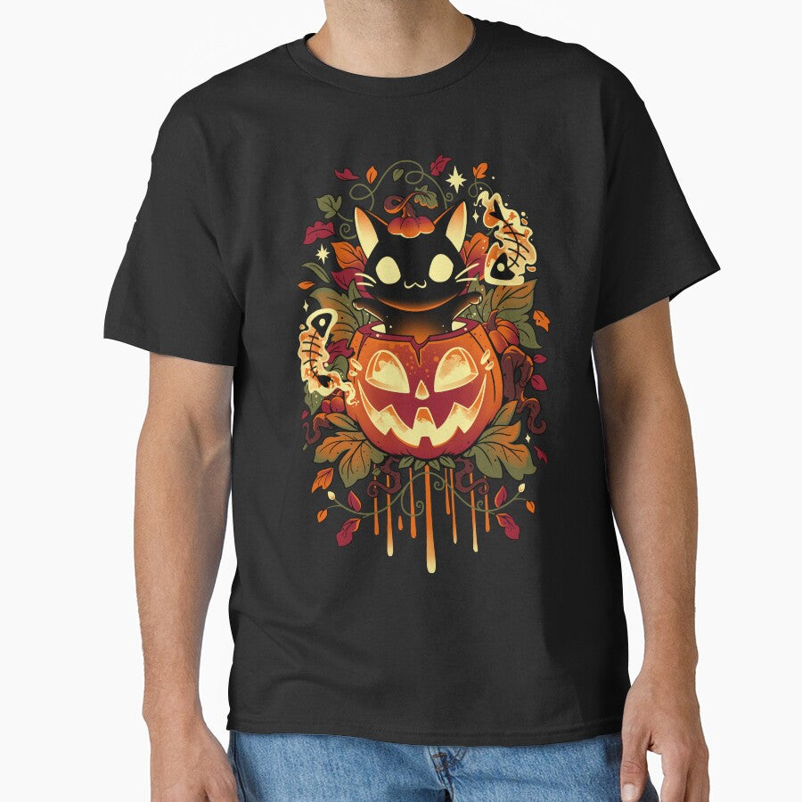 Autumn Tricks - Halloween Black Cat and Pumpkin by Snouleaf
