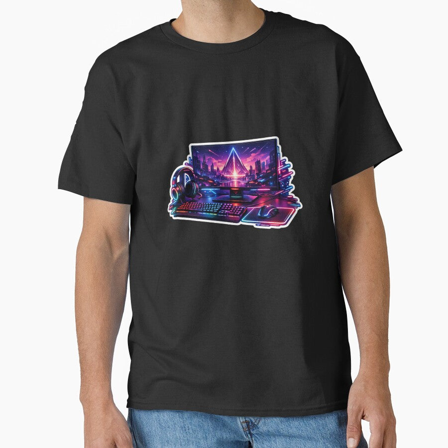 RGB Gaming Setup Cyberpunk Neon Gamer Desk Sticker by irfanshikh