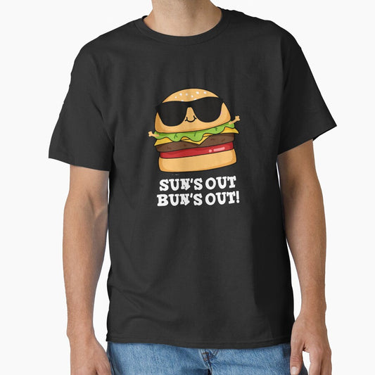 Sun's Out Bun's Out Funny Burger Puns (Dark BG) by punnybone