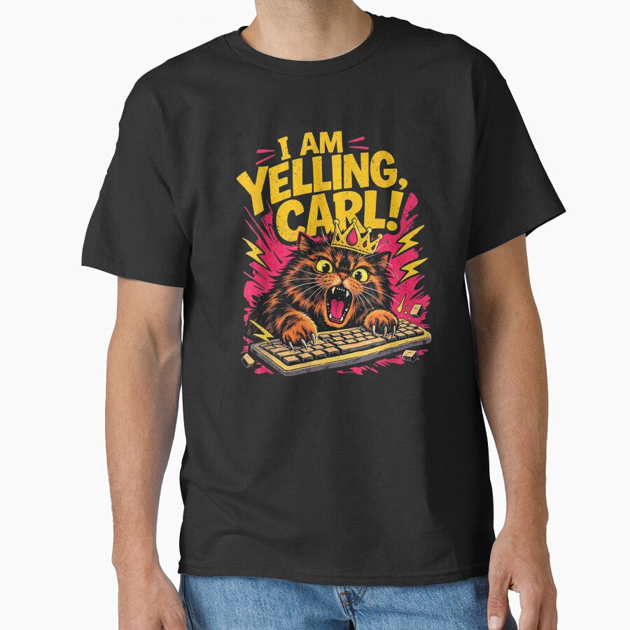 I Am Yelling Carl Angry Cat Typing On Keyboard Funny Crown Meme by LakenDraphil