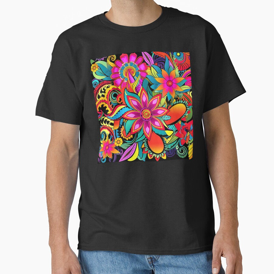Hippie 1960's Groovy Psychedelic Vibrant Flower Designs Art by DEC02