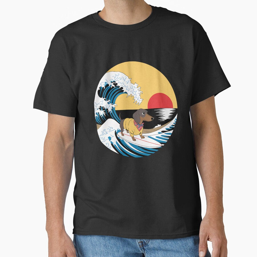 Funny Dachshund Dog Japanese Kanagawa Wave by FurryHavenPH