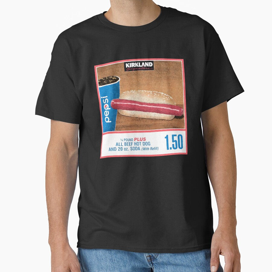 Costco Hot Dog Shirt – $1.50 Hotdog and Soda Combo Quote Front Print T-Shirt for Men Women by danibotka12