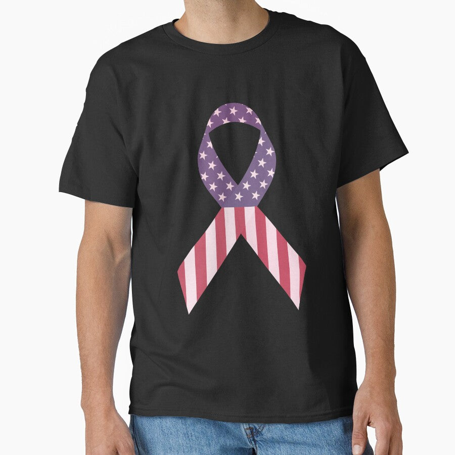 American Flag USA Ribbon T-Shirt | Breast Cancer Awareness by AllStarMerch