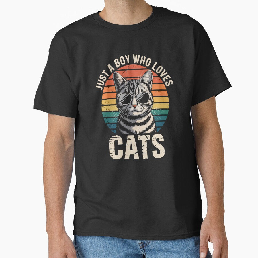 Just A Boy Who Loves Cats Cool Cat Design by Gogetgiggles