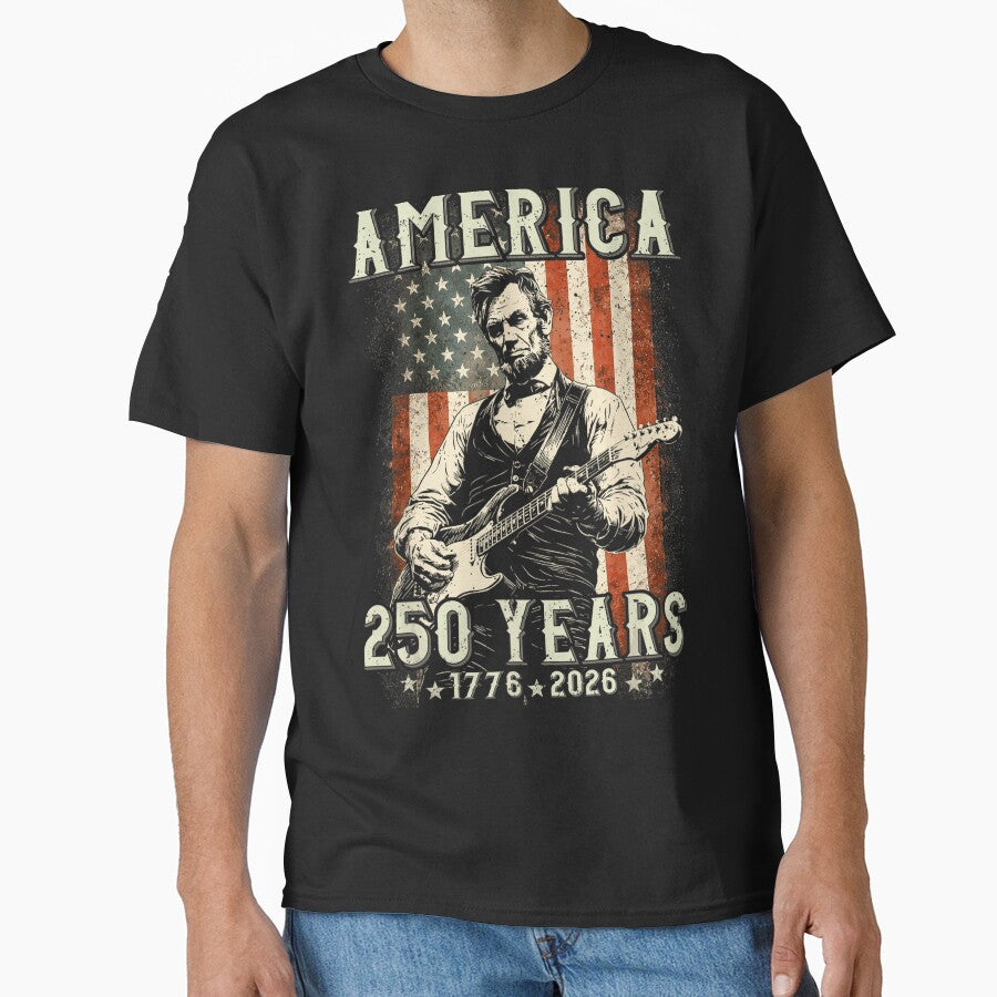 America 250 Years Abraham Lincoln Guitarist 1776 2026 Patriot by SanTiOmal
