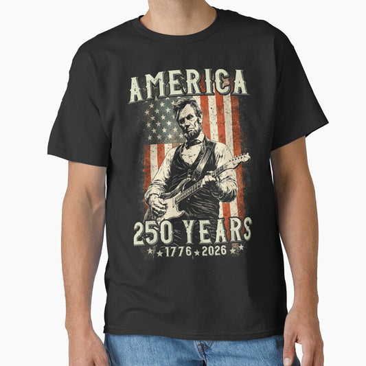 America 250 Years Abraham Lincoln Guitarist 1776 2026 Patriot by SanTiOmal