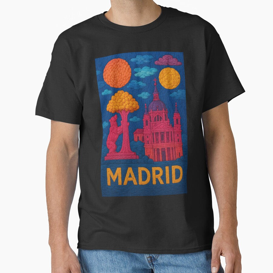 Madrid Faux Wool Art – Almudena Cathedral Bear Statue Knitted Style Travel Illustrat by TheTrendsDesk