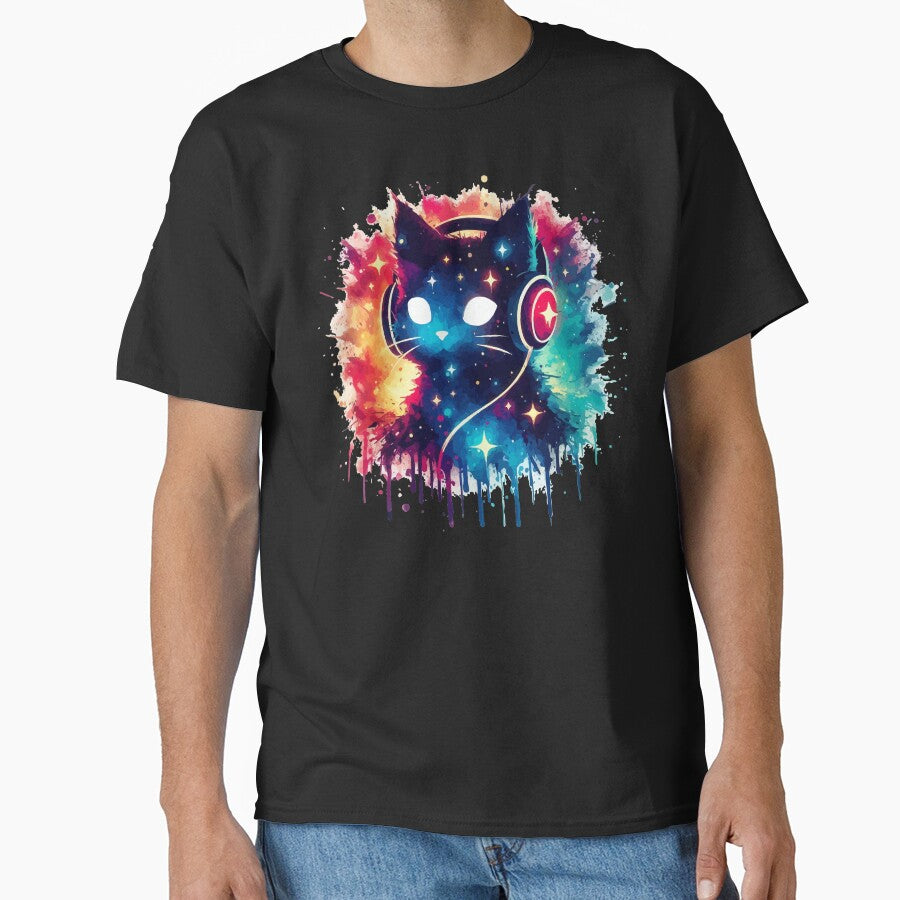 Cosmic Cat Headphones Cool Watercolor Galaxy Space Splash by TomFrontierArt